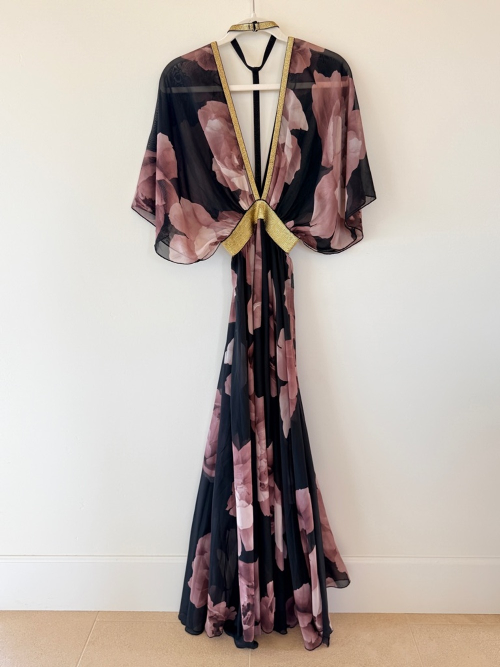 Jasmine Floral Maxi Dress Black Pink Gold Empire Waist Chiffon Womens Size S - Picture 6 of 12